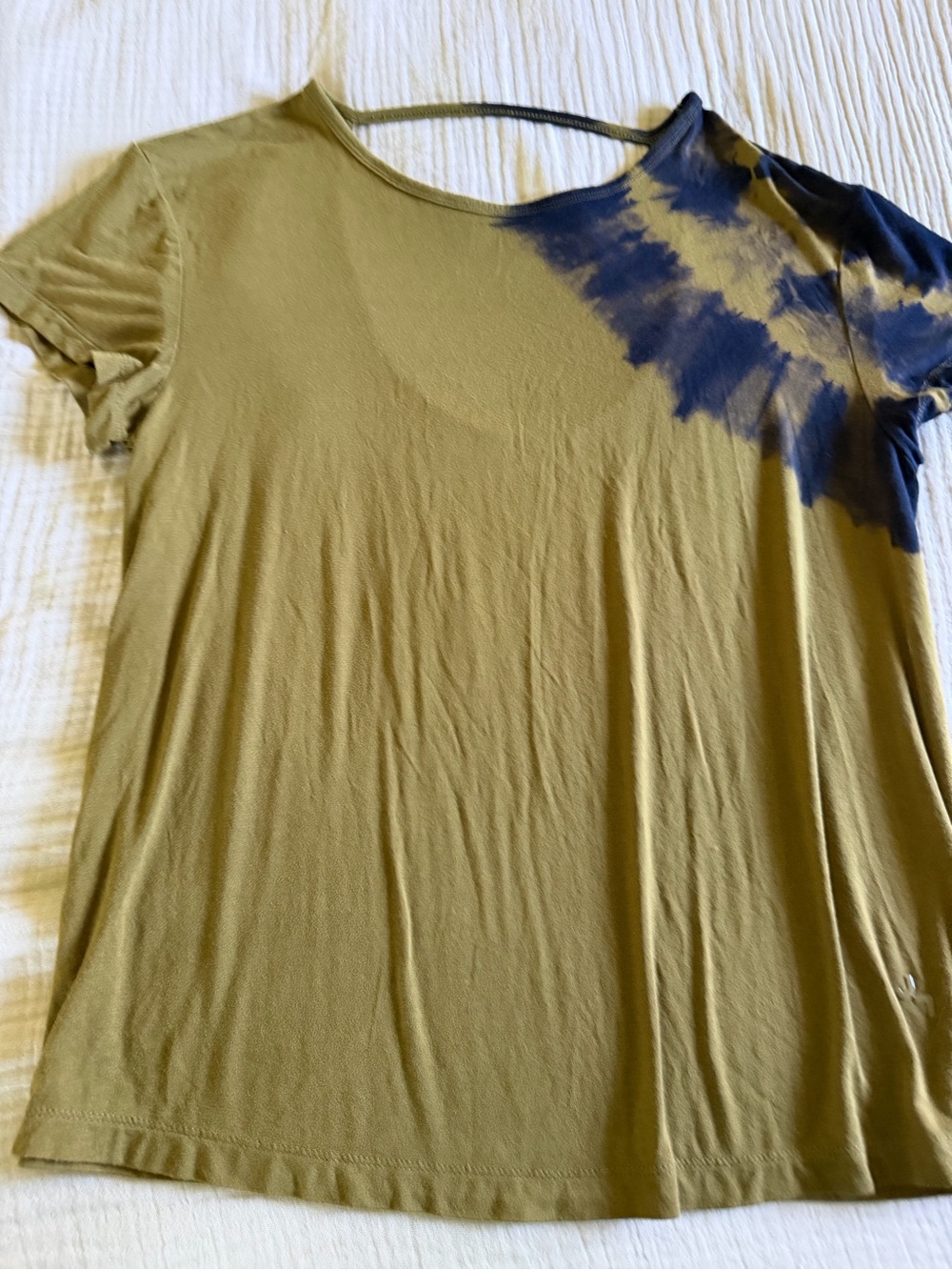 JoyLab Olive Short Sleeve Tee with Navy Tie-Dye Shoulder